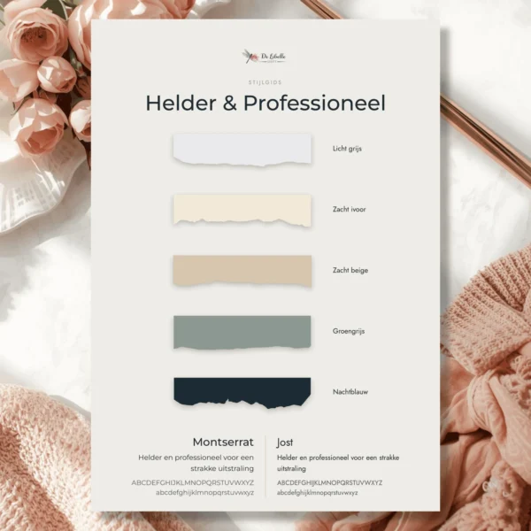 Cover van stijlgids Helder & Professioneel met een palet in licht grijs, groengrijs en nachtblauw