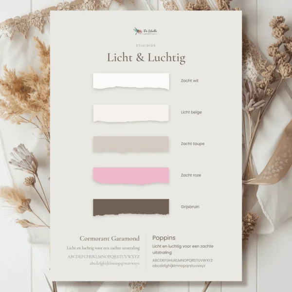 Cover van stijlgids Licht & Luchtig met een zacht palet in zacht wit, zacht taupe en zacht roze