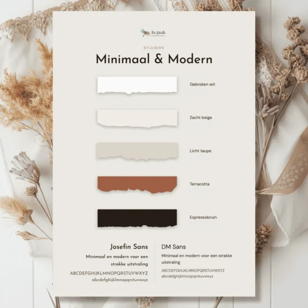 Cover van stijlgids Minimaal & Modern met een palet in gebroken wit, terracotta en espressobruin