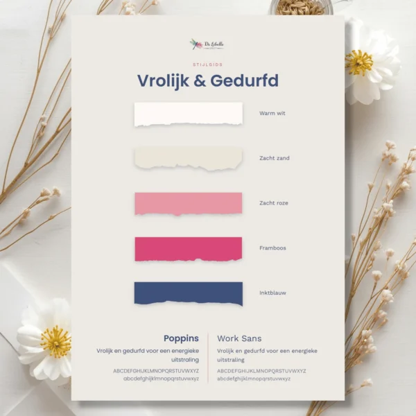 Cover van stijlgids Vrolijk & Gedurfd met een energiek palet in zacht roze, framboos en inktblauw