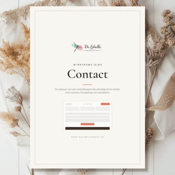 Cover van de Wireframe-gids Contact, met de opbouw van een contactpagina voor coaches en therapeuten