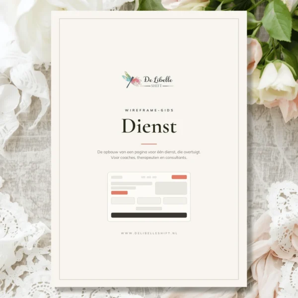Cover van de Wireframe-gids Dienst, met de opbouw van een dienstpagina voor coaches en therapeuten