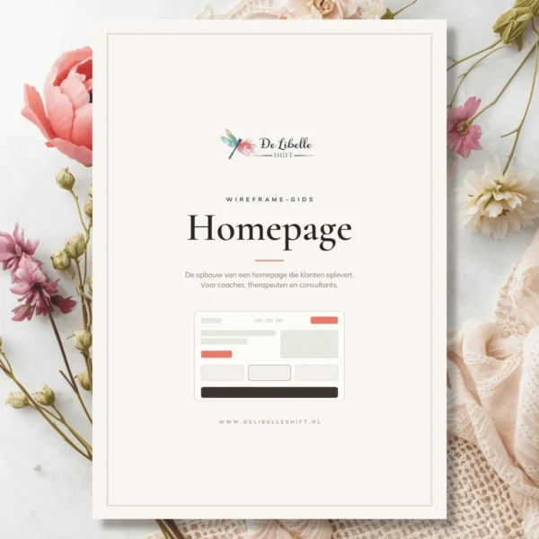 Cover van de Wireframe-gids Homepage, met de opbouw van een homepage voor coaches en therapeuten